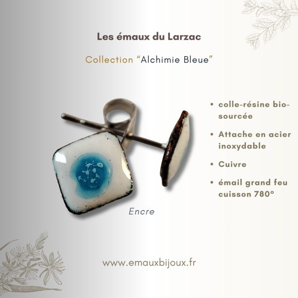 Collection Alchimie bleus - boucles d'oreilles - cuivre émaillé - blanc et bleu