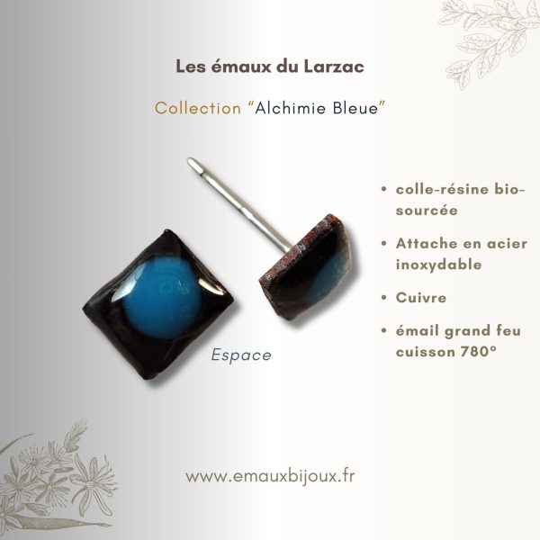 Collection Achimie _ boucles d'oreilles en cuivre émaillé Espace de couleur bleu et noir