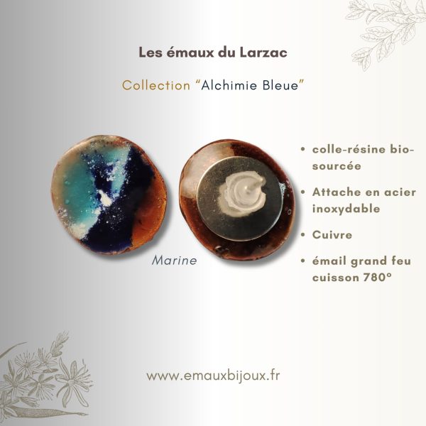 Collection de boucles d'oreilles en cuivre émaillé, pièces uniques, couleur marine