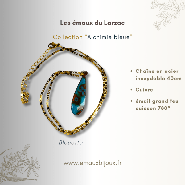 Collection Alchimie Bleue - Pendentif en cuivre émaillé - Bleuette
