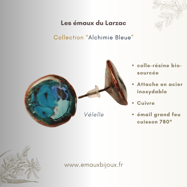Collection Alchimie bleue Vélelle boucle d'oreille en émaux